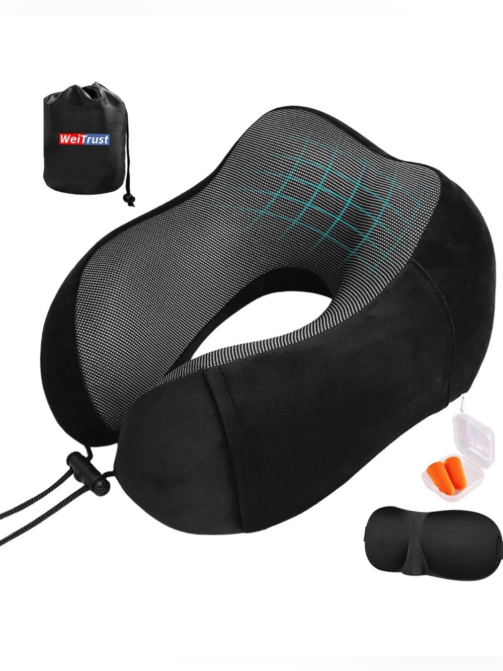 WeiTrust Airplane Pillow, Travel Neck Pillow with Memory Foam Adjustable Buckle